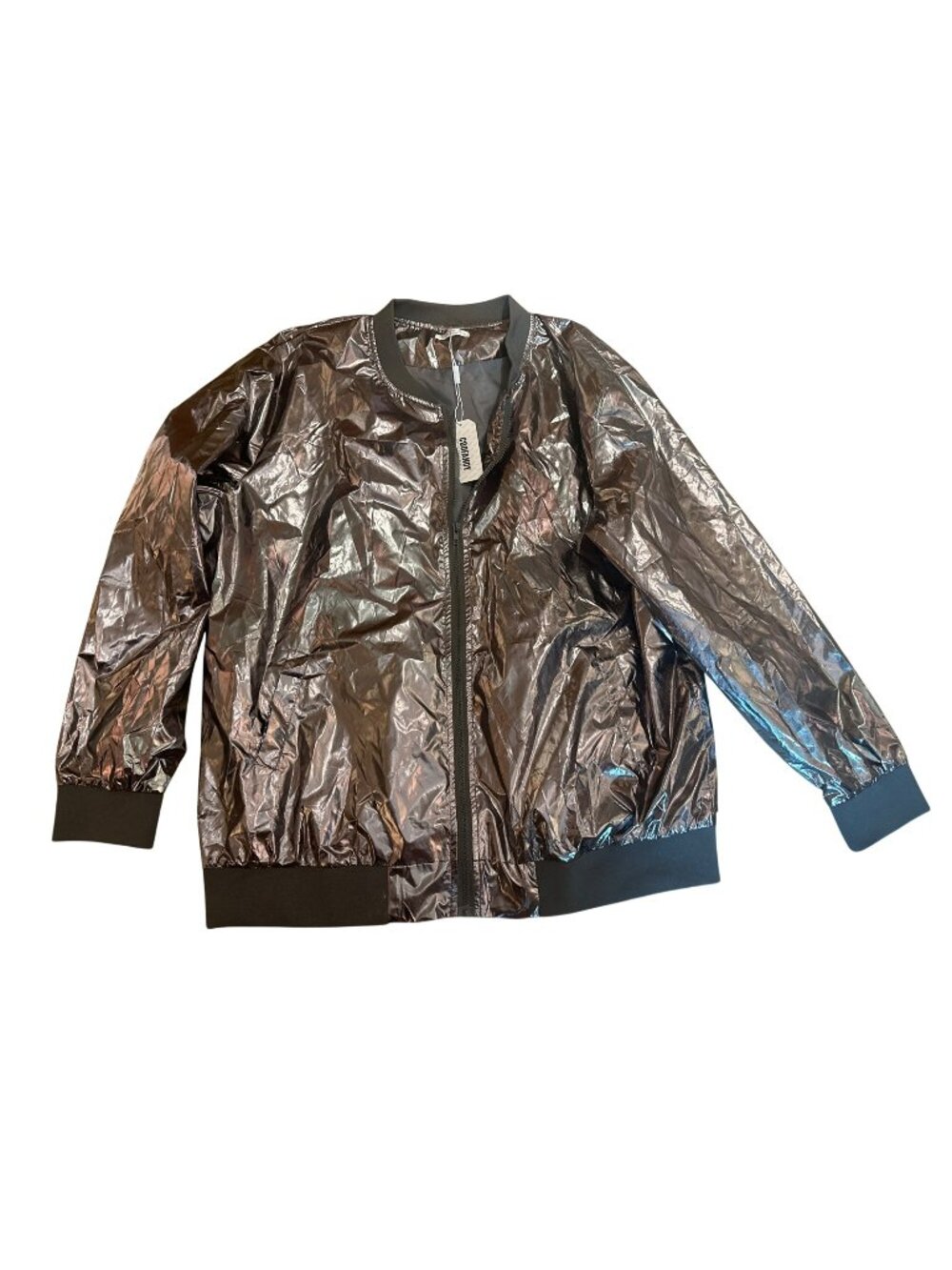 Coofandy Metallic Bomber Jacket XXL Iridescent Silver Long Sleeve Zip-Up New